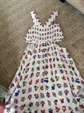 Anthro White Floral Sundress with Smocked Bodice